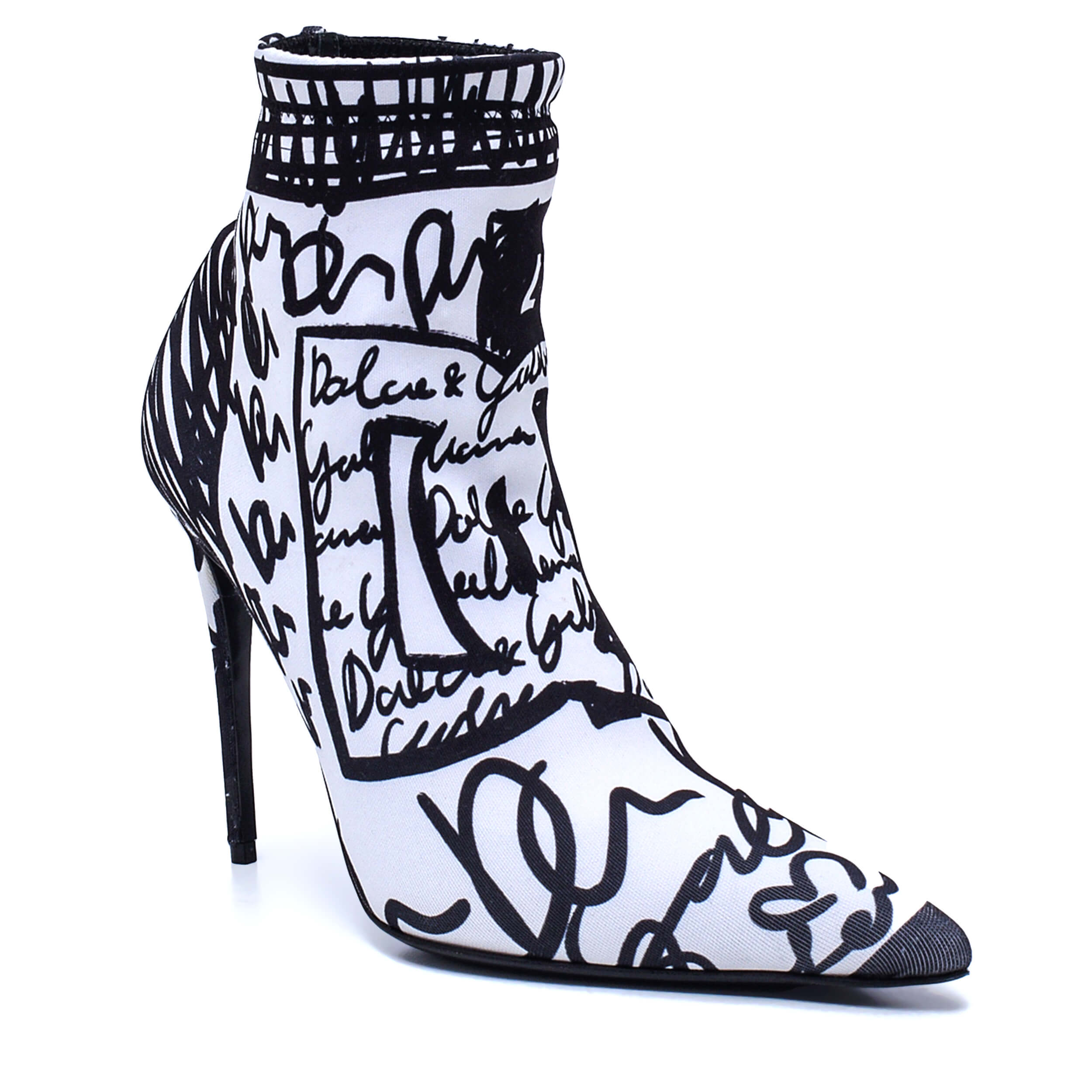 Dolce&Gabbana - Black & White Jersey DG Doodle Ankle Boots / 38